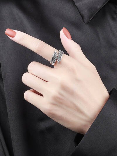 Love Couple Plain Silver Ring Angel Wings