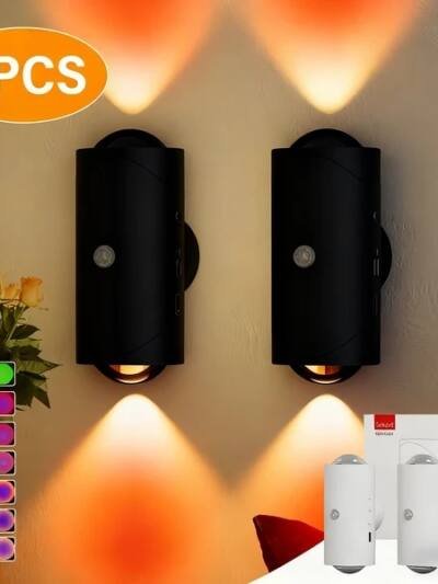 LED Motion Sensor Night Light, 7 Colors Rechargeable Battery Stair Light, Wireless Magnetic Wall Lamp, Cordless LED Wall Night Lights For Steps, Bedroom, Hallway, Courtyard, Holiday Decor, 2-Pack