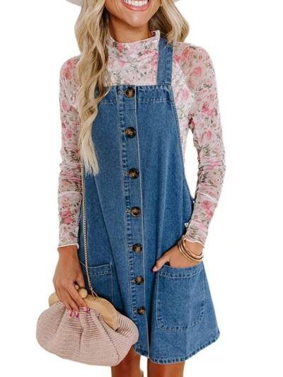 Loose Denim Brace Dress