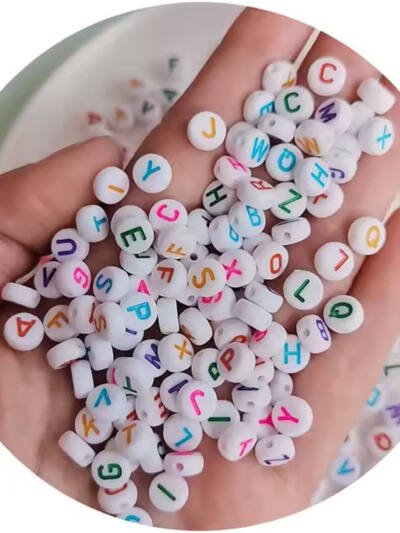 800pcs Letter Beads, Round Alphabet A Z Letter Beads ,White Beads With Coloured Letters, White With Coloured Letter Beads, Colour Letter Beads