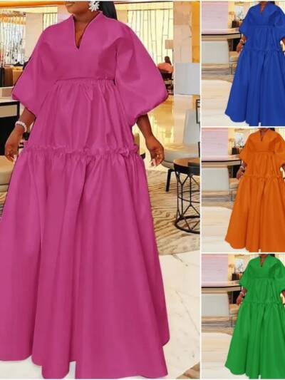 V-neck Party Loose Length Dress