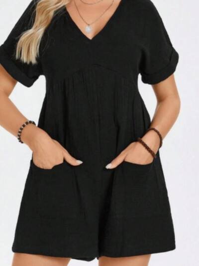 Batwing Sleeve Pocket Patched Romper