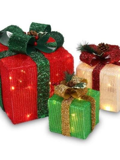 Box ABS Plastic Frame LED60 Light Warm White Light Three-Piece Set Onion Cloth Christmas Gift Box
