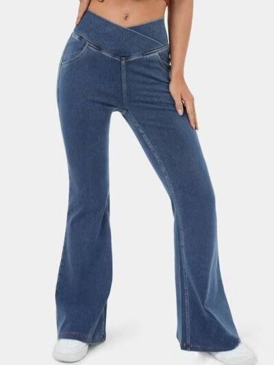 High Imitation Denim Bell-bottom Pants Hip Lifting Women