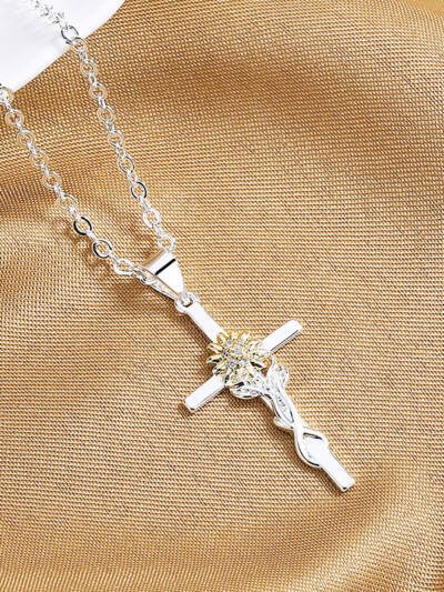 Cross Gold And Silver Two-color Sunflower Flower Hanging Women's Pendant Necklace