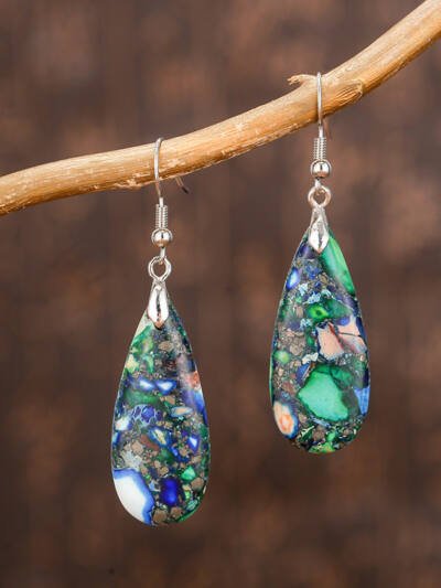 Colorful Emperor Stone Water Drop Geometric Shape Stone Earrings For Women