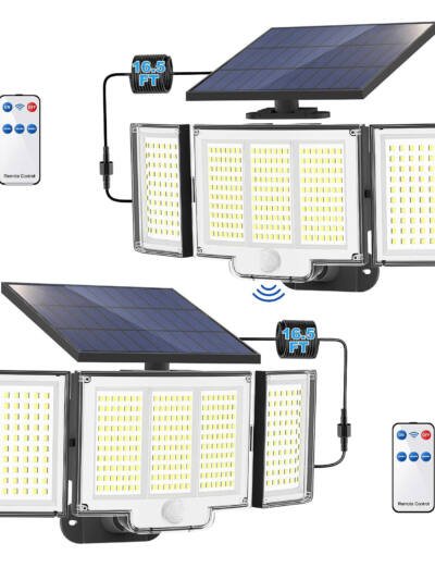 1,2 Pack Solar Lights Outdoor 348 LED Motion Sensor Lights With Remote Control  3 Head Waterproof