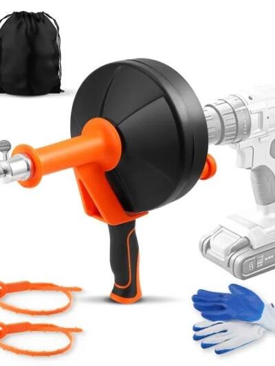 2-in-1 Hand & Electric Power Drum Auger Snake, Heavy-Duty 25FT Drain Cleaner For Sink, Toilet, Shower, Bathtub, Orange