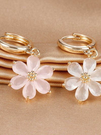 Simple Zircon Six-leaf Flower Pendant Earrings For Women