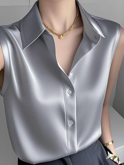 New Summer Korean-style Sleeveless Polo-neck Shirt