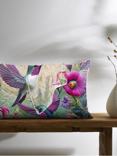 2 Pcs Of Tropical Hummingbird Art Bedroom Satin Printed Soft And Skin Friendly Pillowcase Suitable For All Seasons