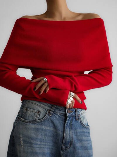 Long Sleeve Knitted Bottoming Shirt Off-shoulder
