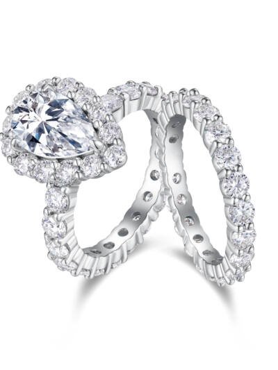 1Devoted Dew - Fashionable Men And Women Ring And Ring Jewelry Set With Moissanite S925 Sterling Silver And Platinum-plated Diamond. Prohibit Tk Sales