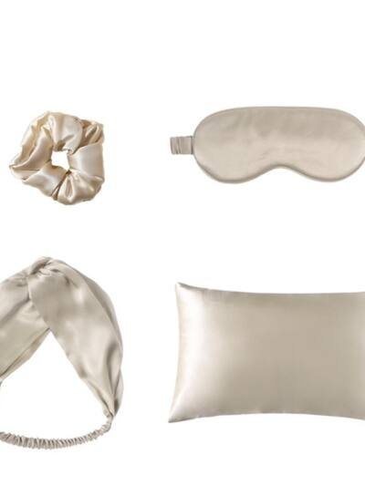 Double-sided Silk Eye Mask Pillowcase Hair Tie Four-piece Set