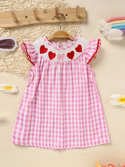 Toddler Girl Gingham Heart Ruffle Dress