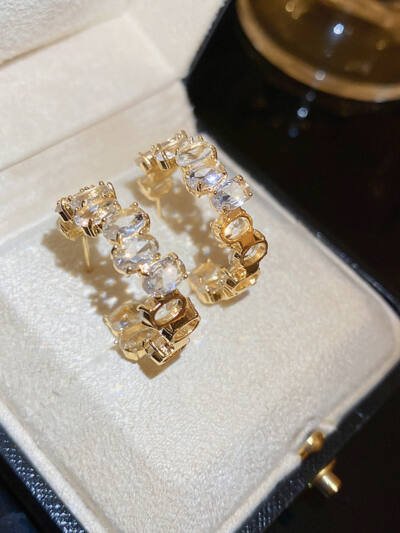 French Sweet Vintage Zircon C- Shaped Geometric Ear Ring