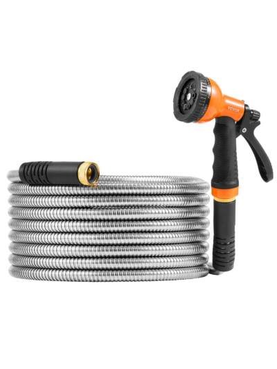 Metal Garden Hose 25 Ft, Rust Proof Stainless Steel Water Hose, Heavy Duty Backyard Hose With 10 Function Nozzle, No-Kink & Flexible Water Pipe, Lightweight Metal Hose For Yard, Outdoor