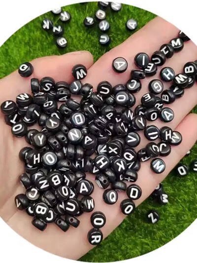800 Pieces Black Round Acrylic With Black Silver Numbers Silver Letters Lphabet Beads For Jewelry Making Bracelets Necklaces Key Chains