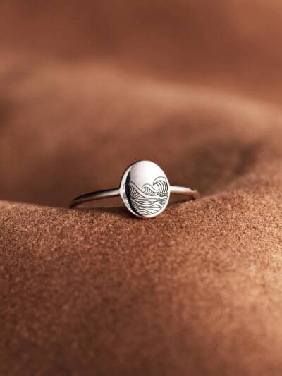 S925 Pure Silver Sea Wave Storm Ring Female Simple