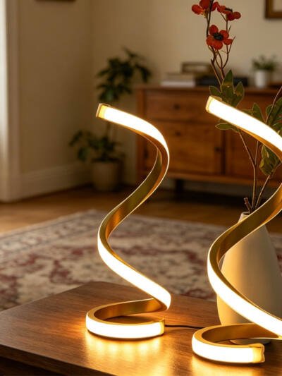 2 Pack Spiral LED Table Lamp, 3 Color Dimmable USB Powered Desk Lamp, Modern Curved Bedside Night Light, Soft Eye-Caring Lighting For Bedroom Living Room Office Home Decor