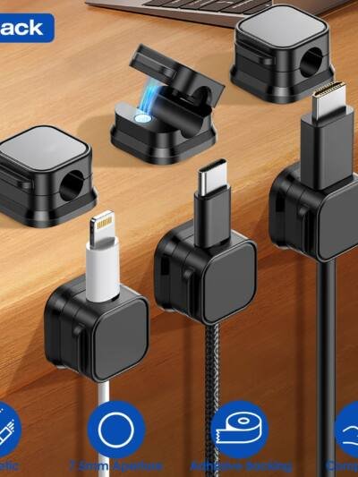 6 Pack Magnetic Cable Clips Magnetic Cord Organizer Adhesive Wire Holder For Home Office Car Desk Nightstand Wall