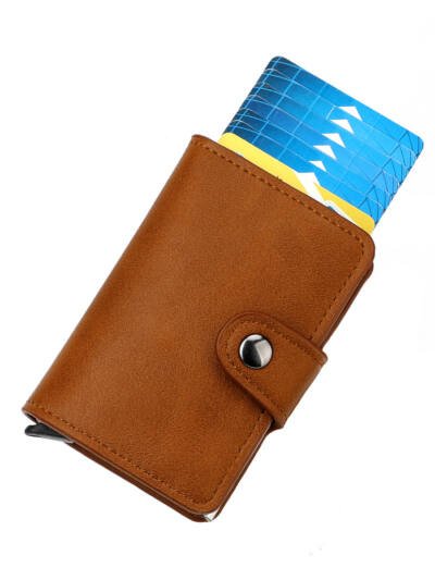Men's Brown Card Holder Wallet with Snap Closure