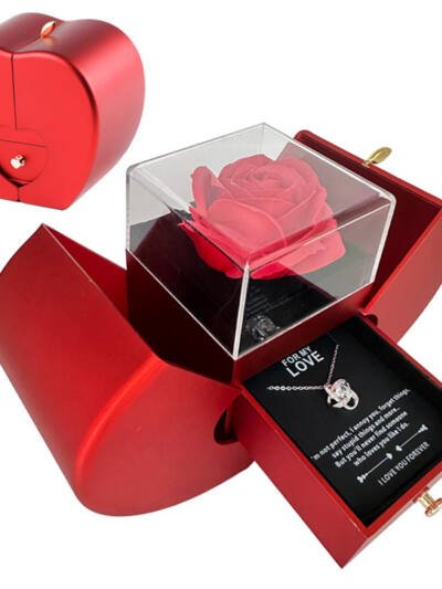 Fashion Jewelry Box Red Apple Christmas Gift Necklace Eternal Rose For Girl Mother's Day Valentine's Day Gifts With Artificial Flower Rose Flower Jewelry Box