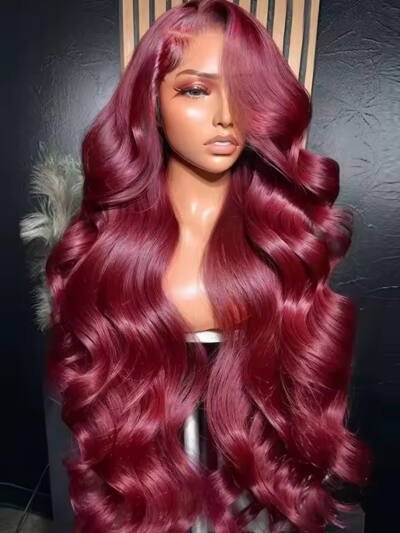 13x6 Human Hair Lace Wig, High-Definition Burgundy With Aligned