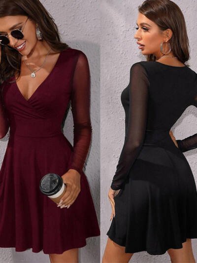 Sexy Slim Mesh Long Sleeve Dress