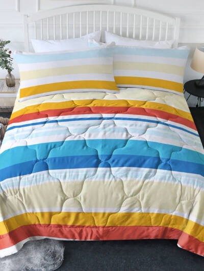3pcs Soft And Comfortable Bedding Comforter Set Items With Rainbow Stripes, Including One Comforter Set And Two Pillowcases, Suitable For All Seasons