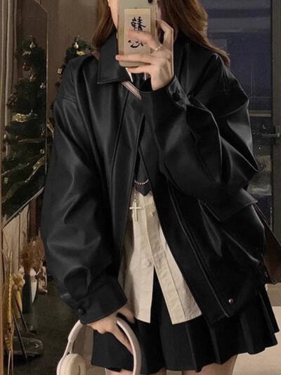 Fashion Short Leather Jacket Ladies