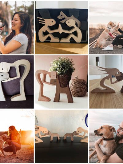 DIY Figurine Wood Dog Ornament Sculpture Home Decoration A Man A Dog Wood Sculpture Christmas Gifts Model Decor