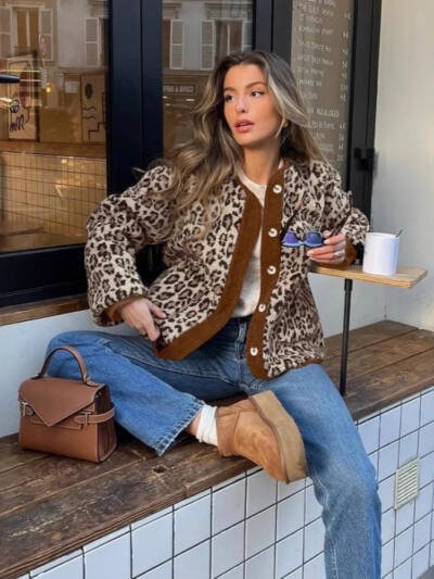 Women's Fashion Street Hipster Leopard Print Coat