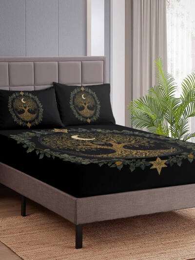 3pcs Tree Of Life Minimalist Comfort Series Bed Fitted Sheet And Two Pillowcases Bedding For All Seasons Use