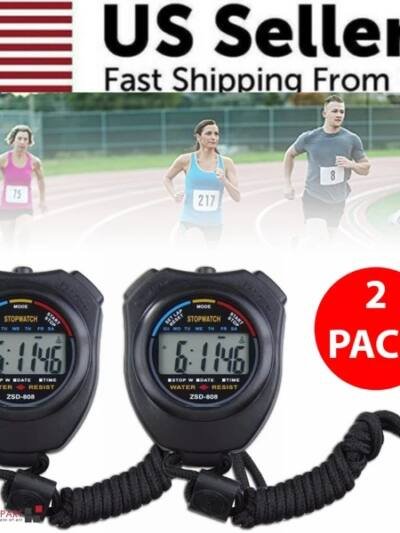 2PCS SET Digital Stopwatch Sports Counter Chronograph Date Timer