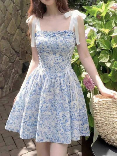 Summer Floral-print Strap Dress For Seaside Vacations