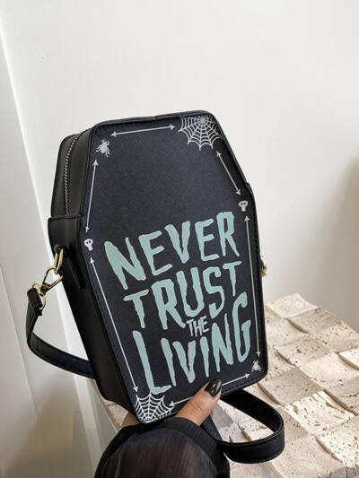 Printed Graffiti Vertical Small Square Bag Dark Goth