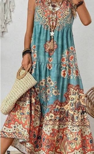 Holidaya Ladies Summer Floral Print Round Neck Sleeveless Dress For