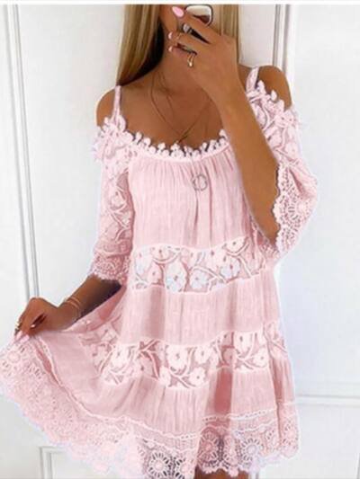 Solid Princess Dress Off Shoulder Lace