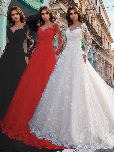Long Sleeve Off-shoulder White Bridal Wedding Dress