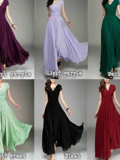 V-neck Short-sleeved Bohemian Chiffon Waist Dress