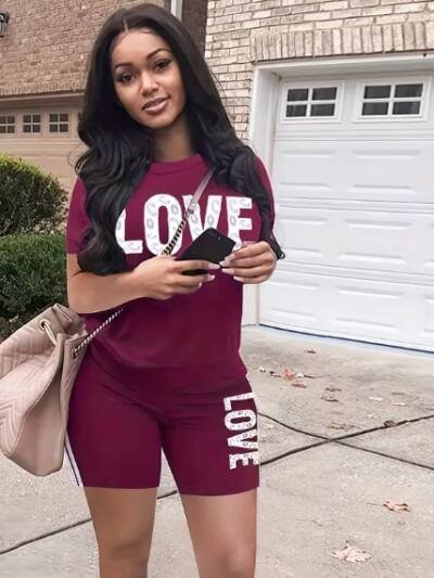 Love Print Casual Two-piece Set