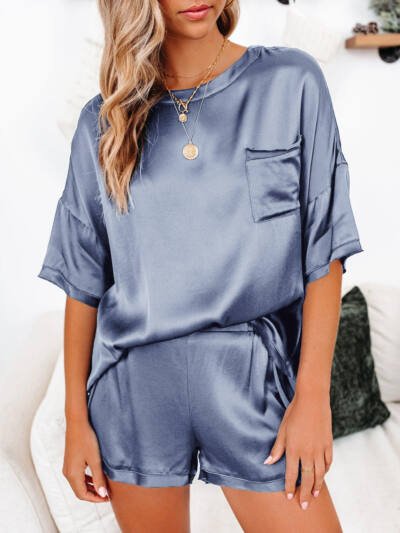 Silk Short Sleeve Pajama Set with Shorts