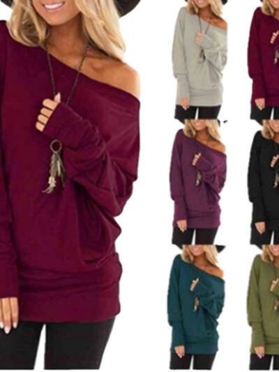 Women's Long-Sleeved T-Shirt Outer Solid Color Top