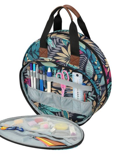 Embroidery Thread Bag With Maple Leaves Round Embroidered Circle Bag