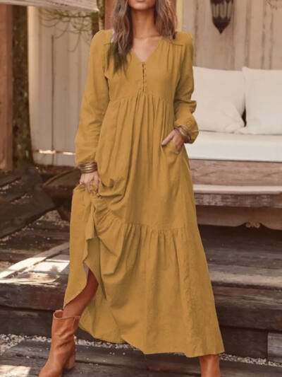 Retro Casual Long-sleeved Dress With Big Swing