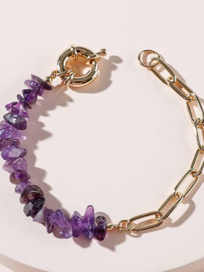 Qingdao Daiwei Jewelry Rough Stone Crystal Amethyst Chain Bracelet