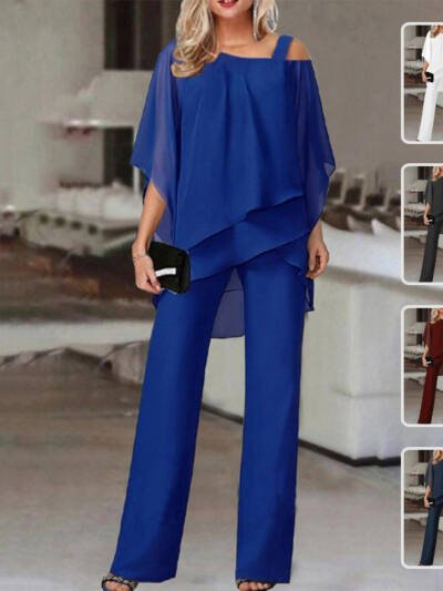 Batwing Sleeve Top & Straight Pants Set