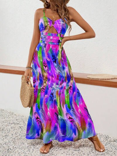 Women's Sleeveless Boho Maxi Dress Spaghetti Strap Floral Sundress