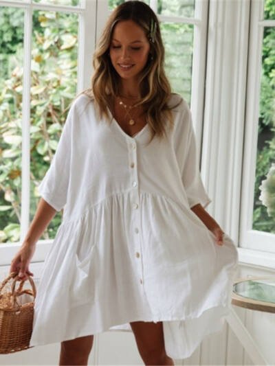 Beach Bikini Blouse Loose Button Vacation Skirt